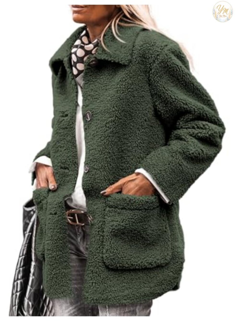 Faux Fur Sherpa Fleece Coat Button Down Lapel Collar Winter Outerwear